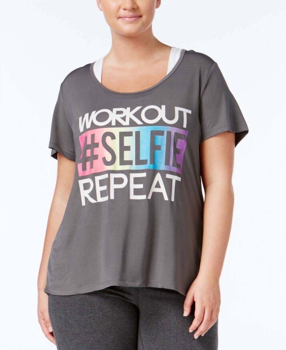 NEW MATERIAL GIRL women's activewear plus size metallic patchwork t-shirt in hea